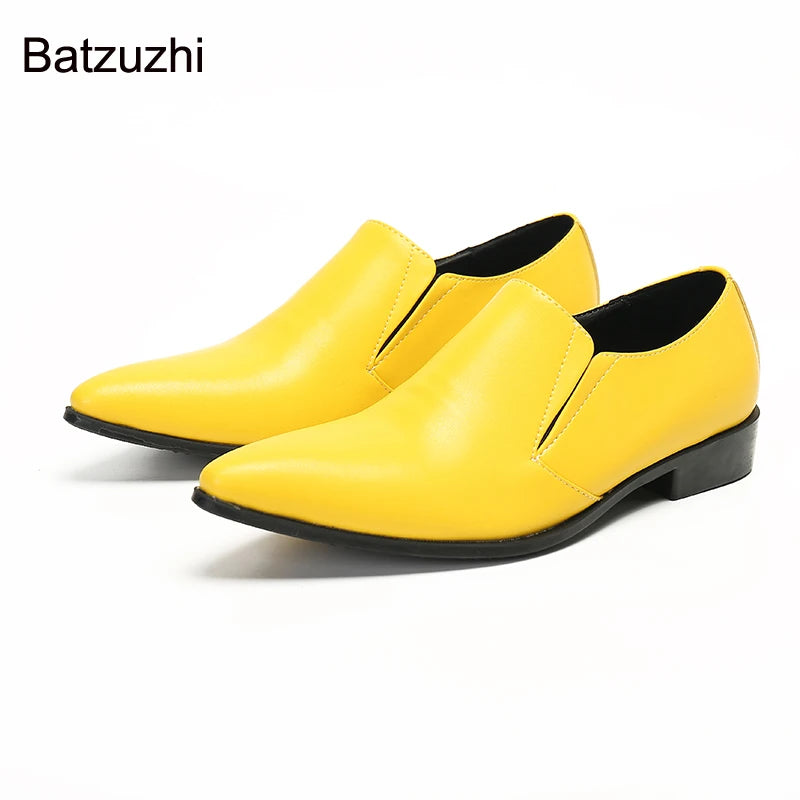 Batzuzhi Fashion Handmade Men's Shoes Bright Color Yellow Men Leather Dress Shoes Pointed Toe Party and Wedding Shoes Male!