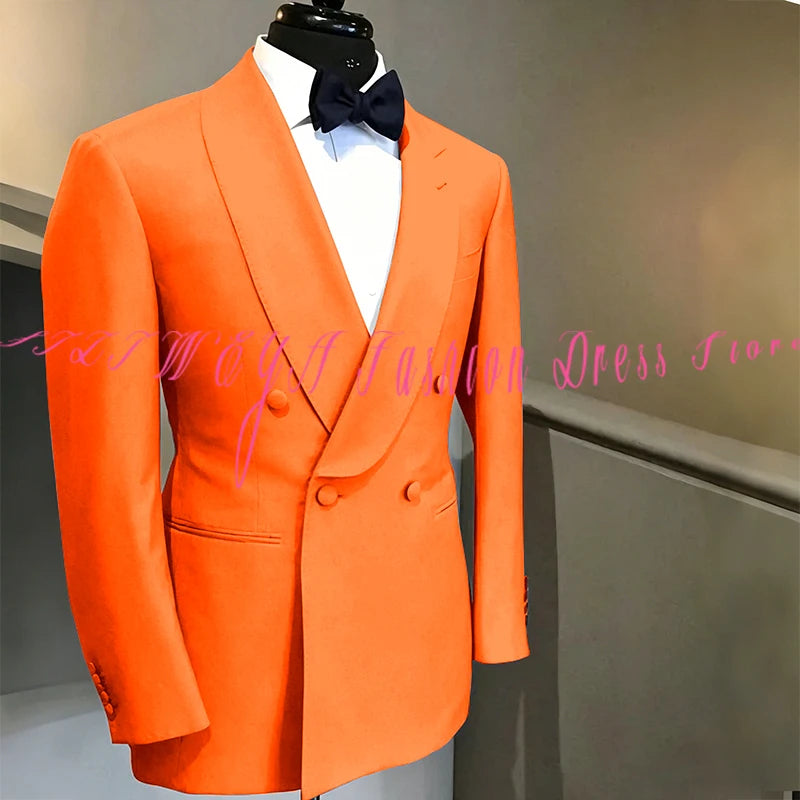Blue Double Breasted Men's Suit Wedding Groom Tuxedo High Quality Boutique Male Clothing Jacket+Pants