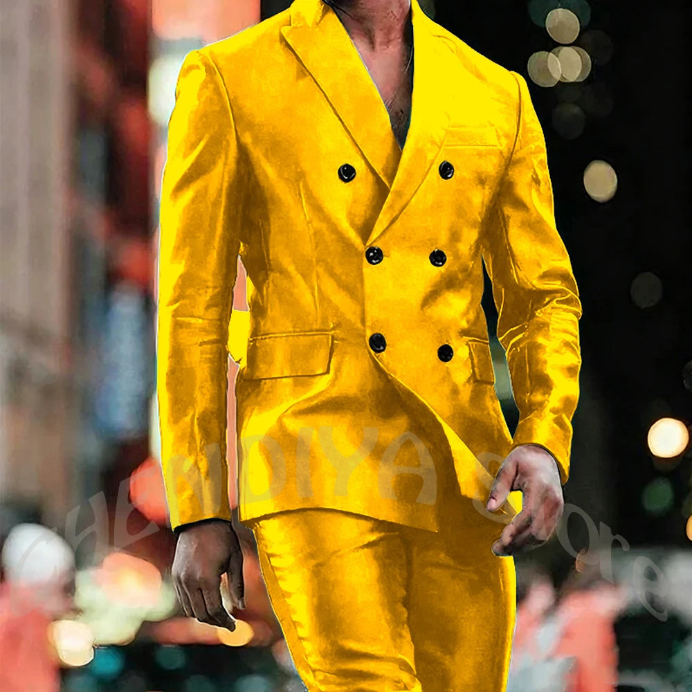 Elegant Satin Men Suit 2 Pieces Peaked Lapel Handsome Tailor-Made Custom Man Fashion Clothes Set Smart Casual Jacket Pants