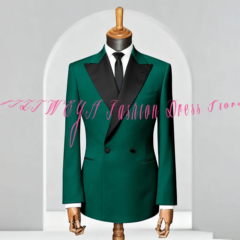 Double Breasted Men Slim Fit Suit 2 Pieces Jacket Pants Formal Occasion Tuxedo Business Casual Chic Outfits