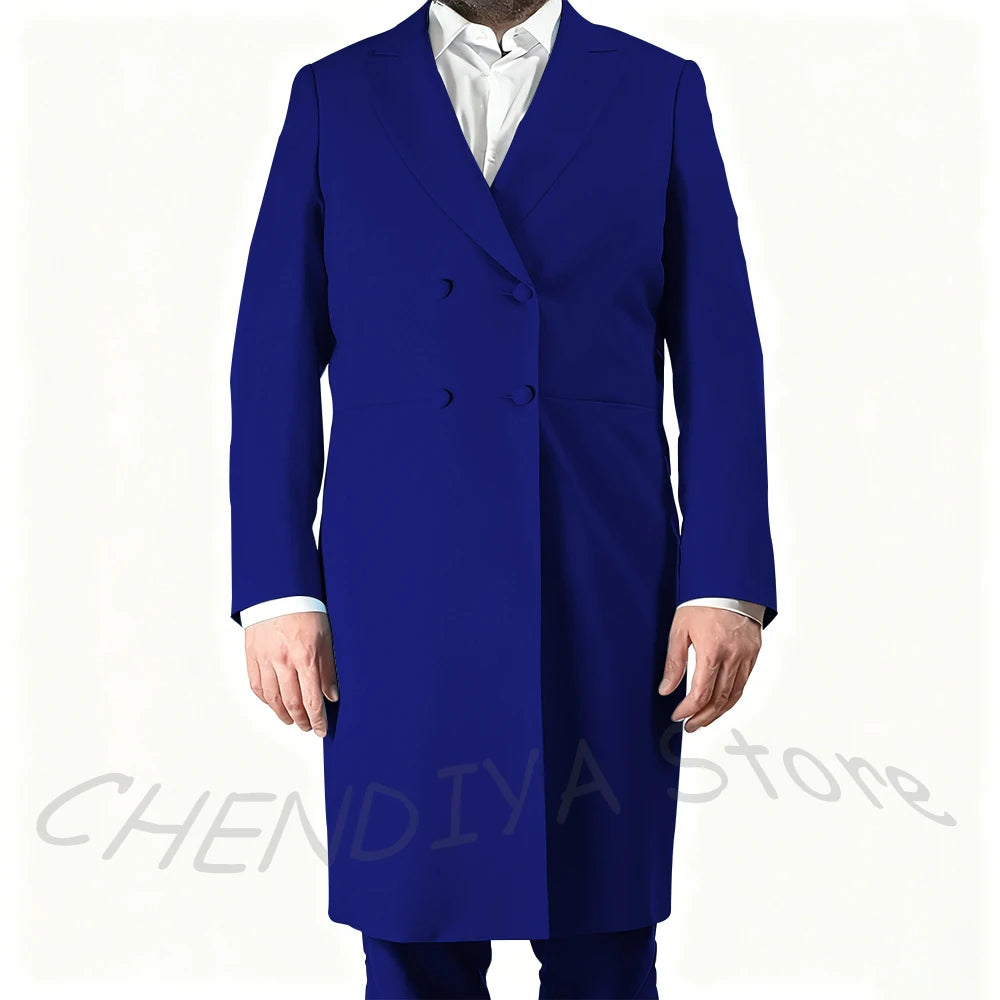 New Arrival Men's Suits Formal Two Piece Long Blazer Classic Double Breasted Daily Office Casual Male Costume Homme Jacket Pants