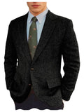 Men's Grey Herringbone Tweed Blazer Classic-Fit Notched Lapel Casual Jacket Slim Fit Business Wedding Suit Coat Plus Size
