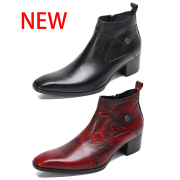 Men's Middle School Cowherd Leather Shoes Retro Wedding Ball Banquet Versatile Dress Ankle Short Boots Men's Zipper