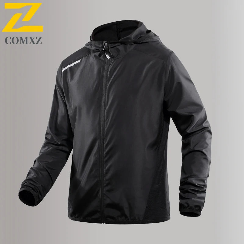 Men's Water-Resistant Sun Jacket UPF50+ for Outdoor Sports Running Hiking - Breathable Quick-Dry Lightweight Mesh Hooded Summer