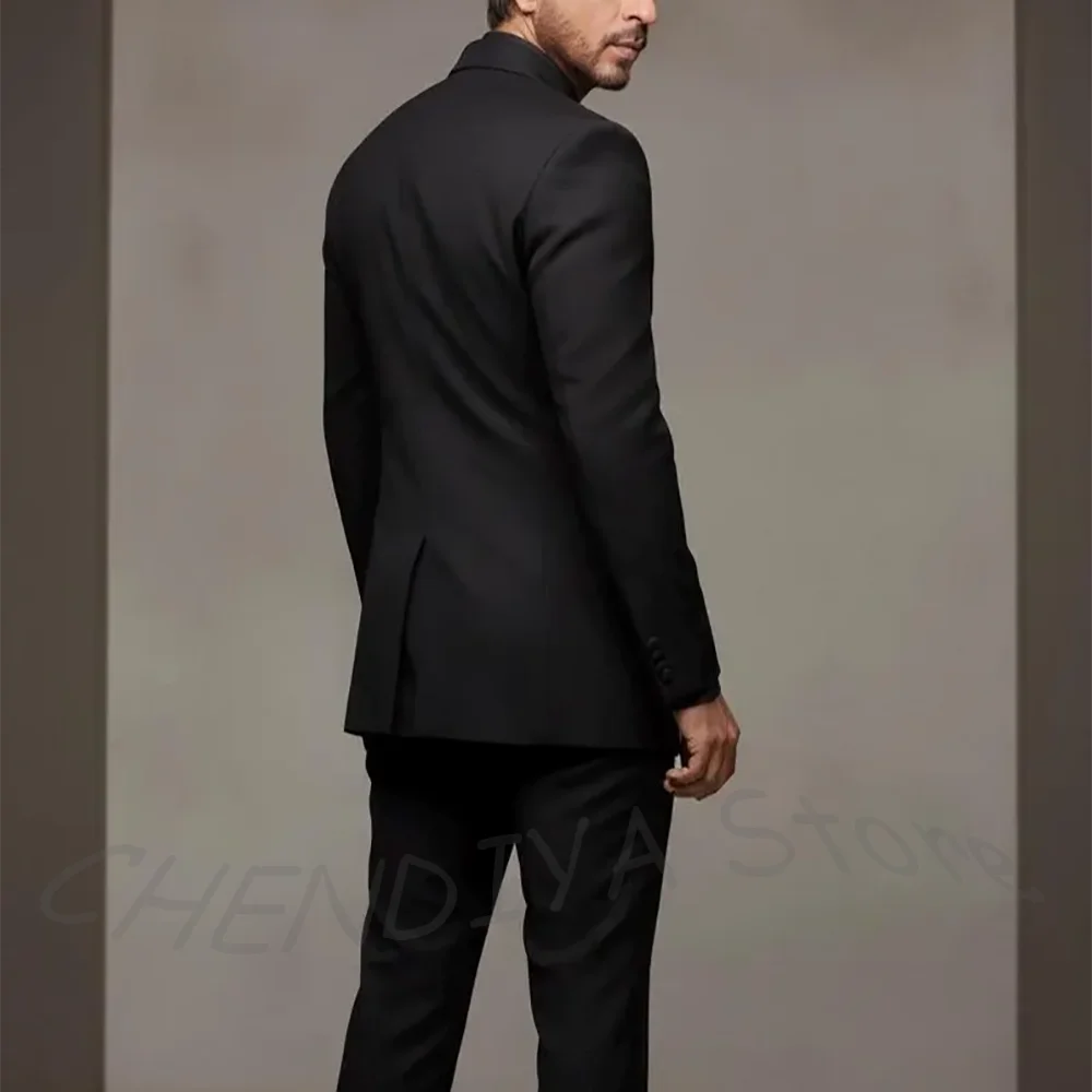 Slim Fit Men's Suit Peaked Lapel Contrast Color Single Button Business Meeting Smart Casual Two Pieces Set Jacket with Pants