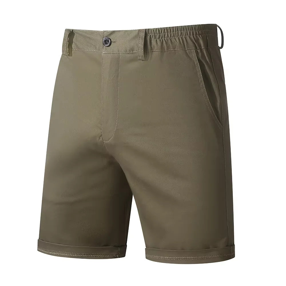 Men's Khaki Shorts Half Elastic Waist Breathable Lightweight Wrinkle Resistant Comfort Cotton Blend Casual Shorts For Beach