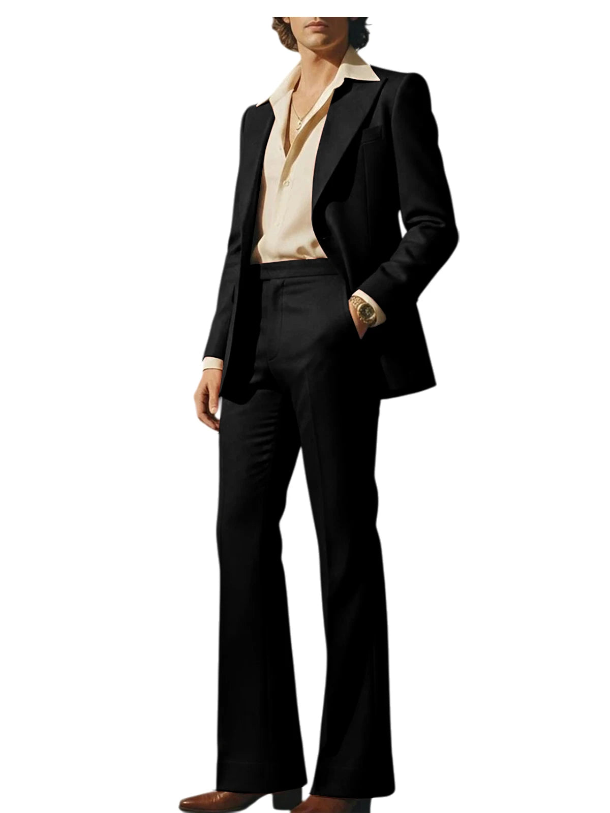 Men's Luxury 2 Piece Suit Set Slim Fit Peak Lapel Blazer Flared Straight Leg Pants Formal Business Wedding Prom Tuxedo