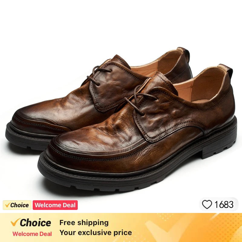 Soft leather men's dress shoes luxury quality comfortable brand handmade retro leather daily wedding German shoes.