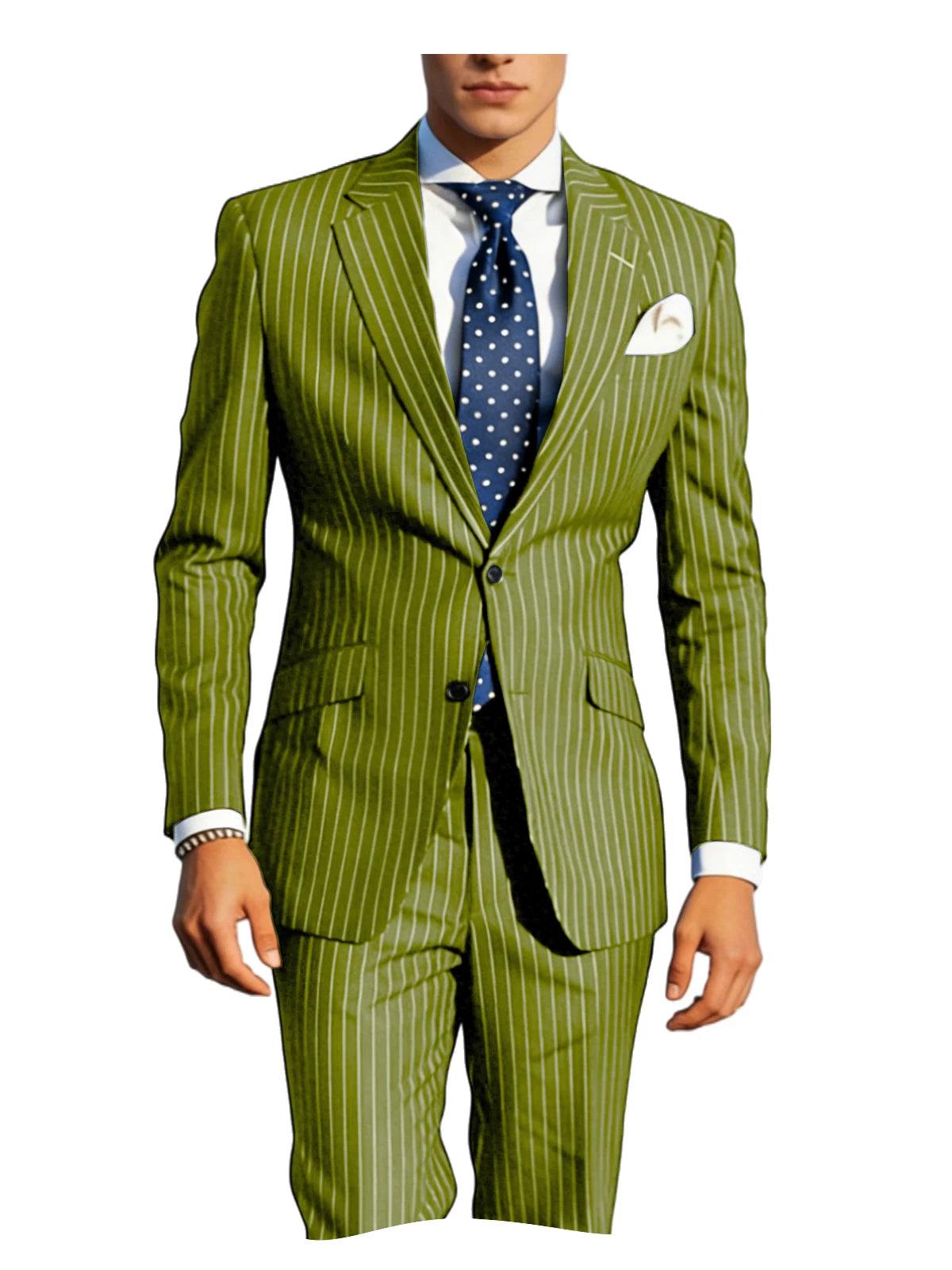 Mens Pinstripe Suit Tuxedo 2-Piece Slim Fit Blazer Pants Set Formal Business Wedding Jacket Trousers For Spring