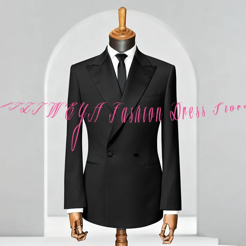 Double Breasted Men Slim Fit Suit 2 Pieces Jacket Pants Formal Occasion Tuxedo Business Casual Chic Outfits