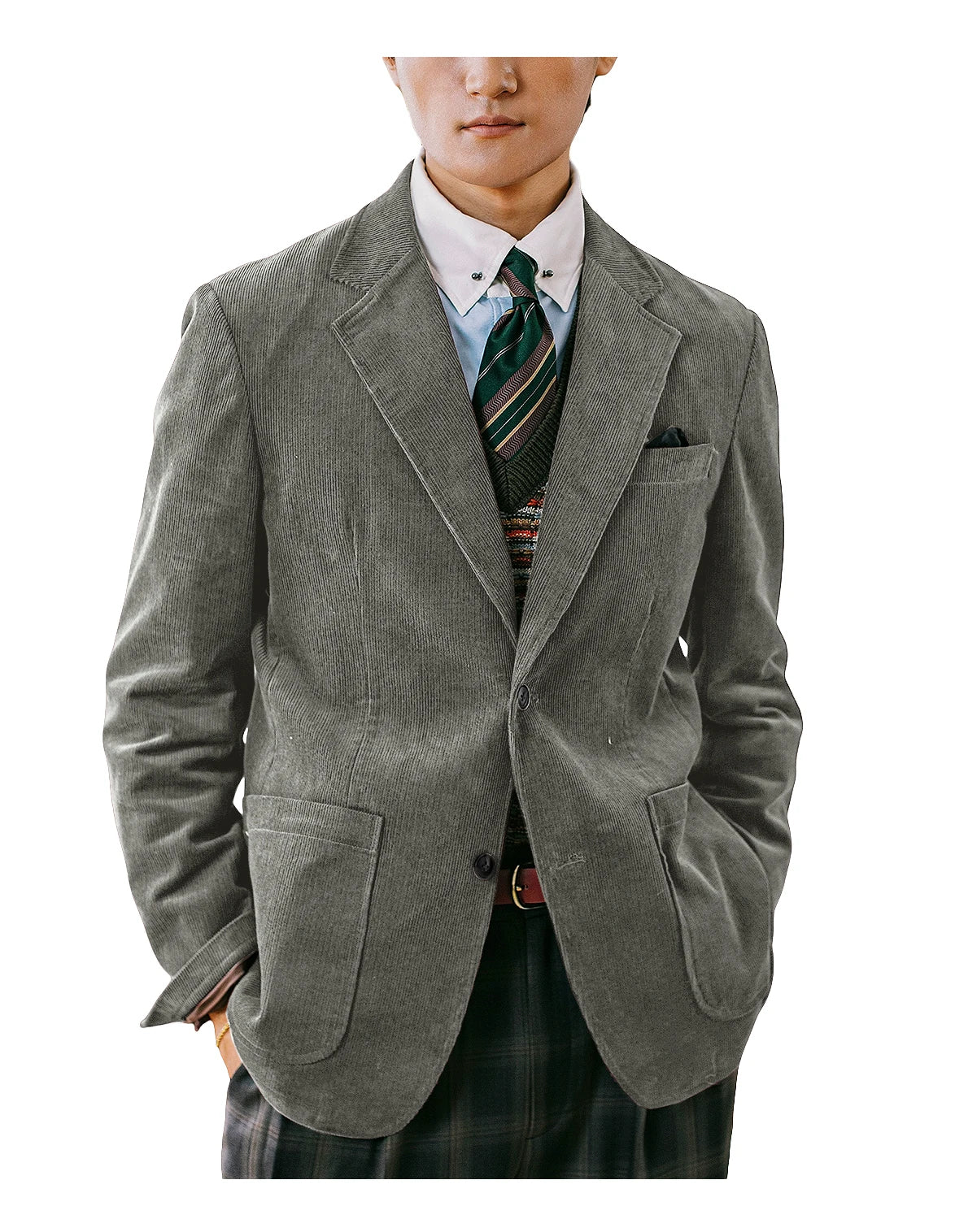 Men's Corduroy Blazer British Style Notched Lapel Casual Slim Fit Suit Jacket For Business Wedding Daily Wear Party