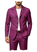Men's Grey Linen Blend Suit 2 Piece Multi Pocket Peak Lapel Blazer pants Set Lightweight formal Suit for Summer Business Casual