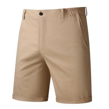 Men's Khaki Shorts Half Elastic Waist Breathable Lightweight Wrinkle Resistant Comfort Cotton Blend Casual Shorts For Beach