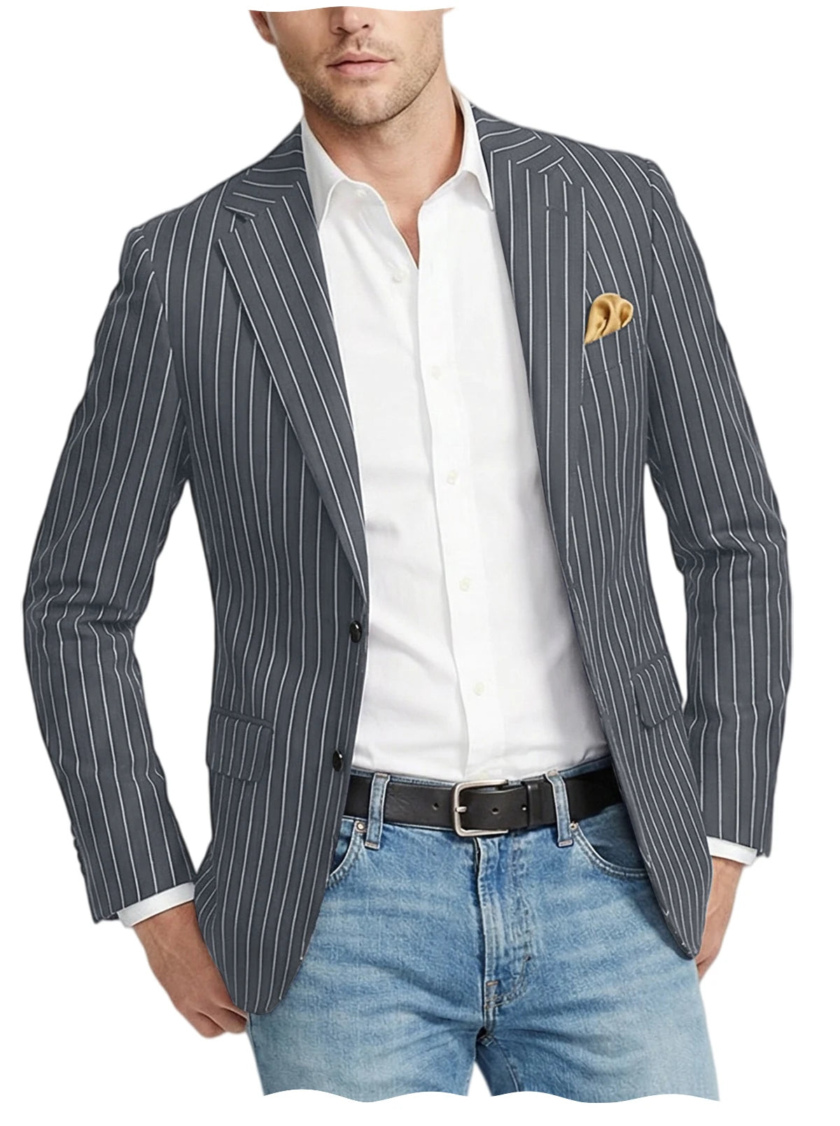 Men's Pinstripe Blazer Jacket Casual Slim Fit  Business Striped Blazer with Pocket Lightweight for Party Wedding Streetwear