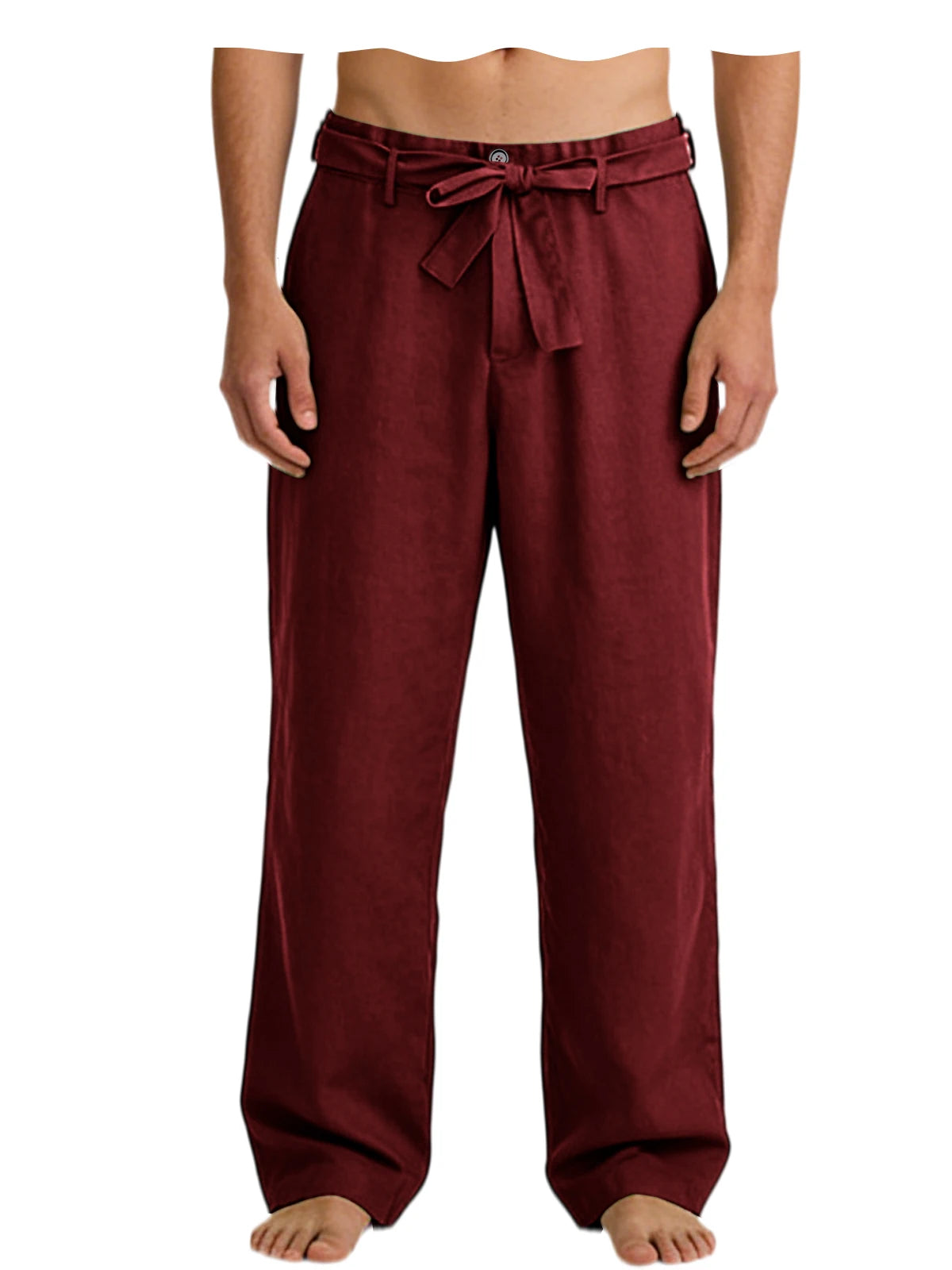 Vintage Men's Tie Waist Linen Blend Pants High Waist Wide Leg Casual Trousers Soft Breathable Lounge Pants for Men