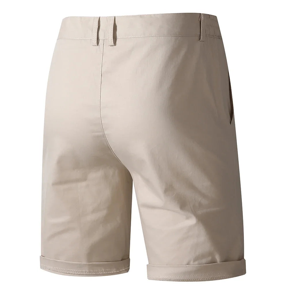 Men's Khaki Shorts Half Elastic Waist Breathable Lightweight Wrinkle Resistant Comfort Cotton Blend Casual Shorts For Beach