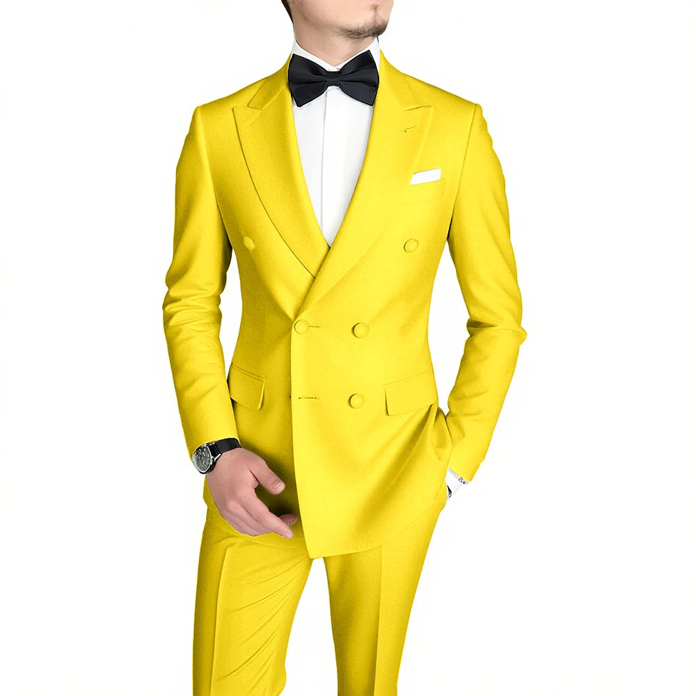Classic Black Men's Suit Fashion Peak Lapel Double Breasted Outfits Wedding Groom Prom Business Formal Suit (Jacket+Pants)