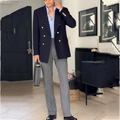 Men's Suits Business Casual Double Breasted Contrast Color Outfit 2 Piece Peak Lapel Blazer Pants Business Casual Male Clothing