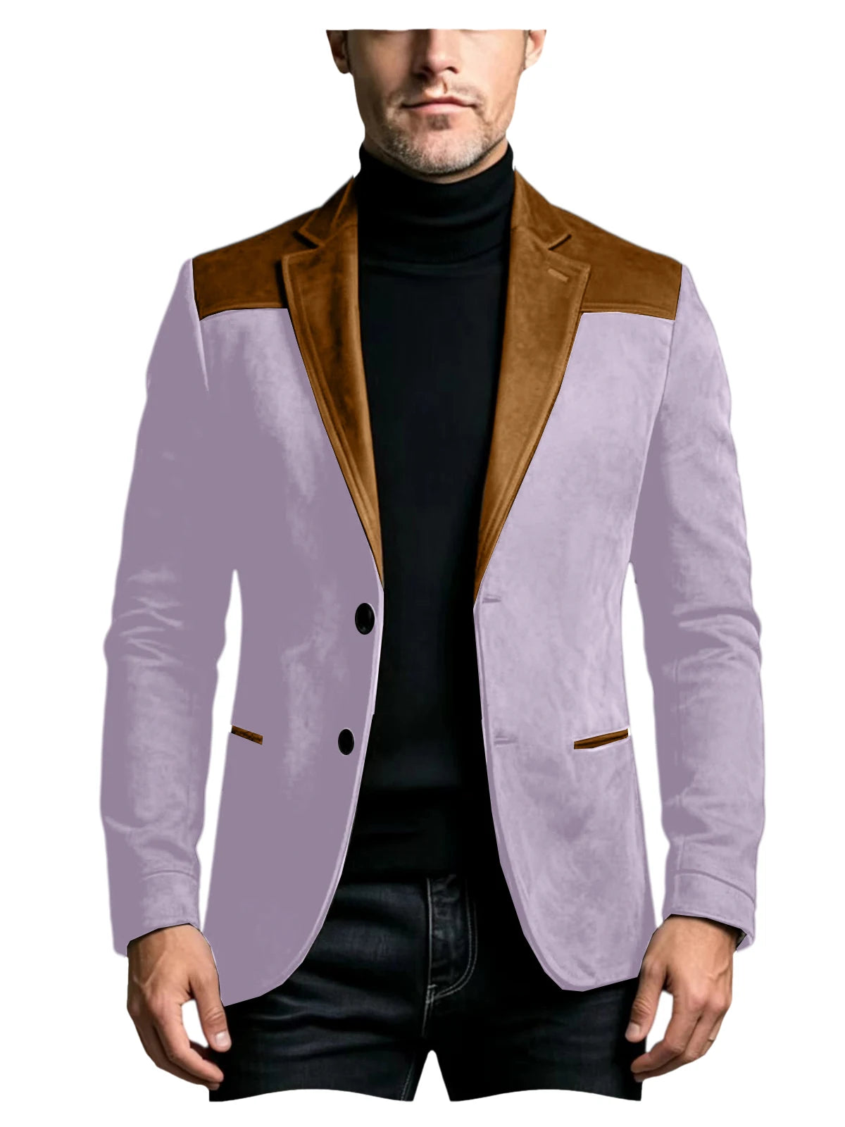 Men Suede Patchwork Lapel Blazer Slim Fit Color Block Suit Jacket Business Streetwear Outerwear For Party Daily Evening Outfits