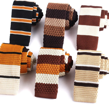 Stripe Knit Ties For Men Women Casual Slim Men's Neckties Skinny Knitted Neck Tie For Wedding Party Brown Narrow Tie