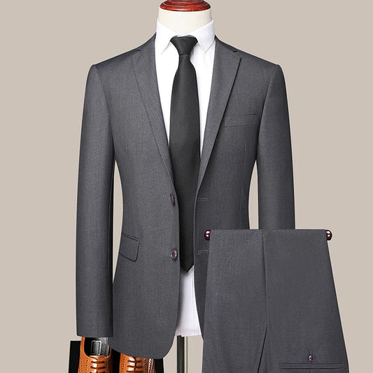 Boutique (Blazer + Trousers) Men's British Style Elegant Fashion High-end Simple Casual Gentleman Best Man Suit Two-piece Suit