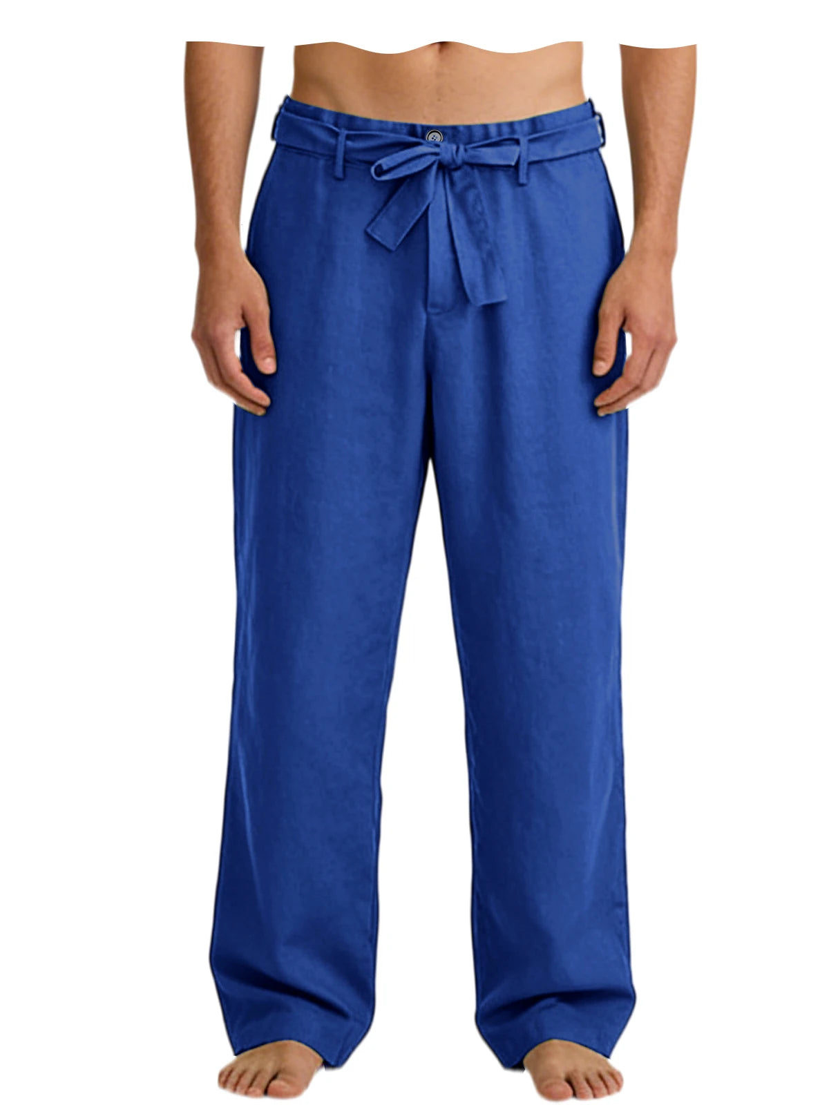 Vintage Men's Tie Waist Linen Blend Pants High Waist Wide Leg Casual Trousers Soft Breathable Lounge Pants for Men