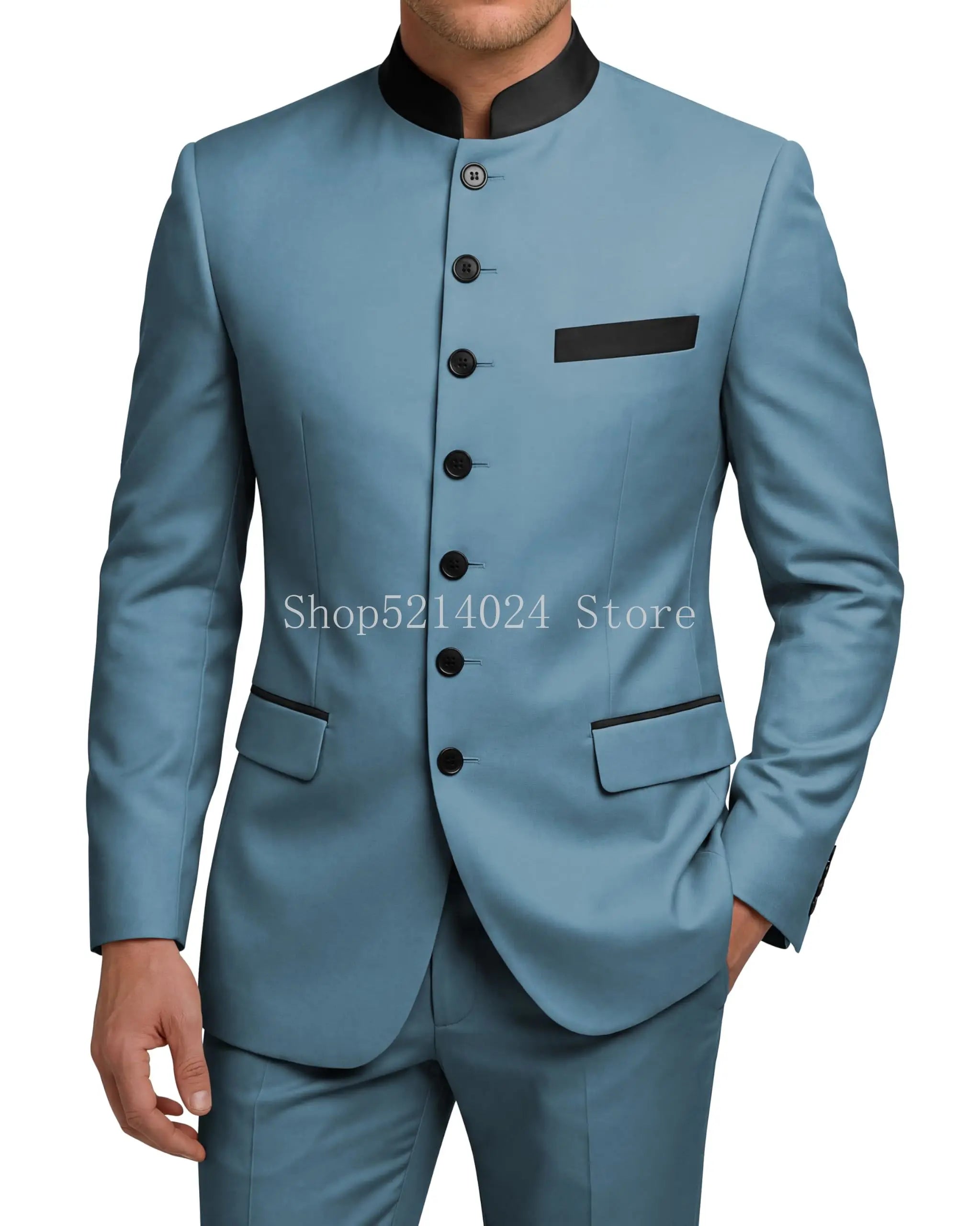 Chinese Tunic Suit Mens 2 Piece Chinese Suits for Men Slim Fit Mandarin Collar Suits for Wedding Prom Party