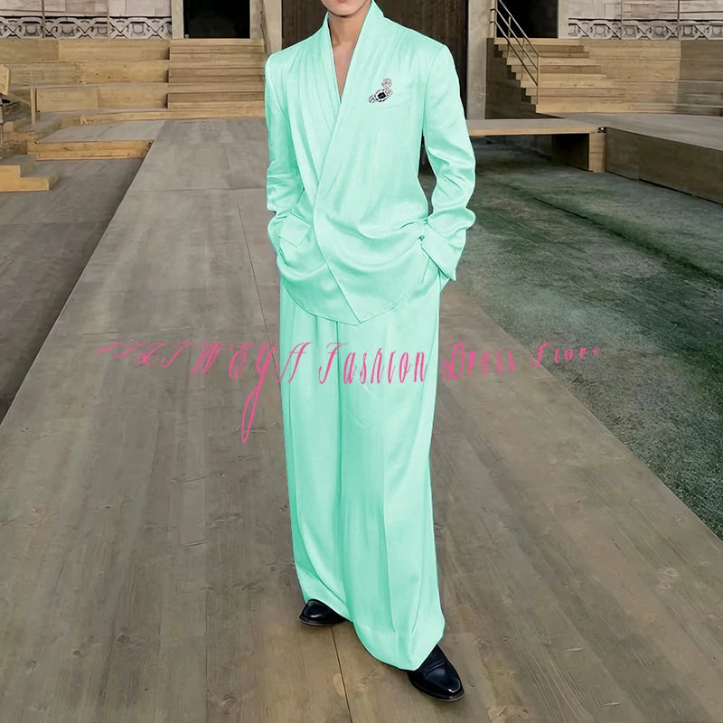 White Loose Style Men's Suit Business Casual 2 Pieces Jacket Pants Work Commute Social Party Male Clothing