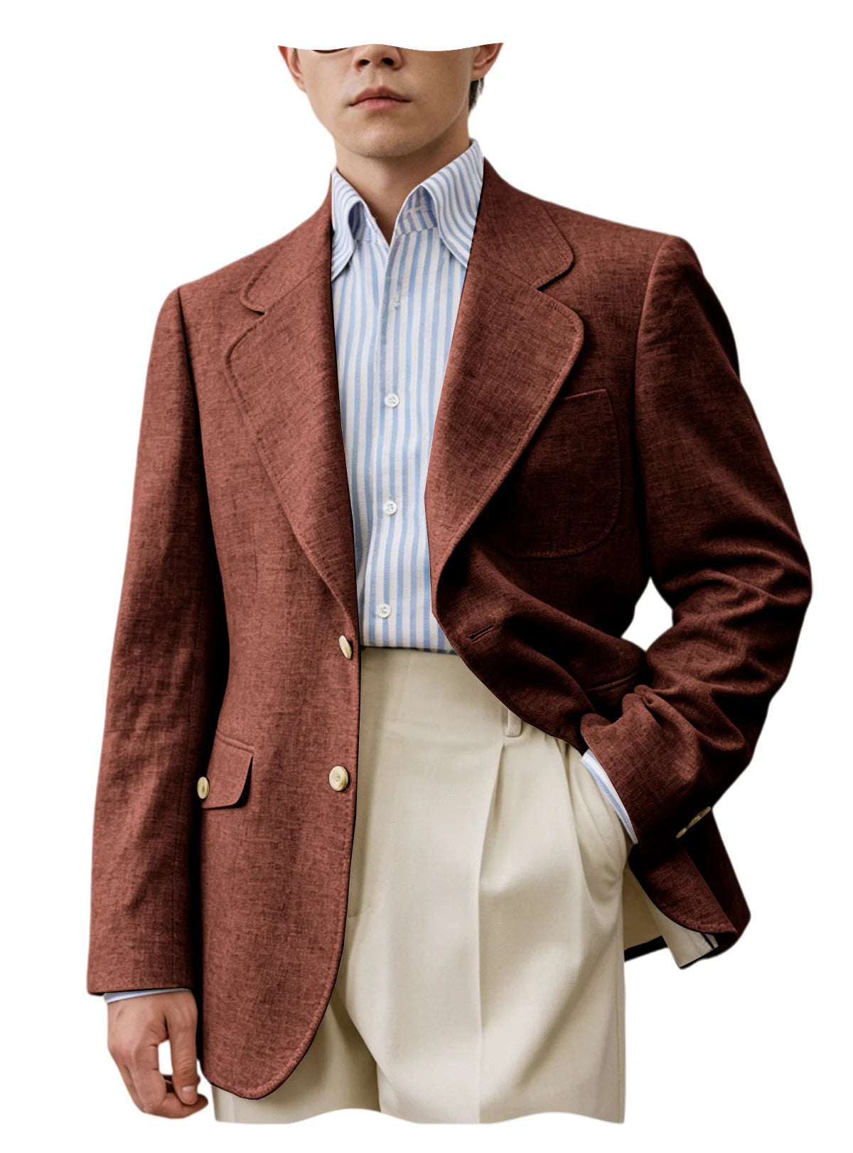 Men Natural Linen Blazer Suit Jacket Breathable Slim Fit Single Breasted Business Office Wedding Party Smart Casual Outerwear
