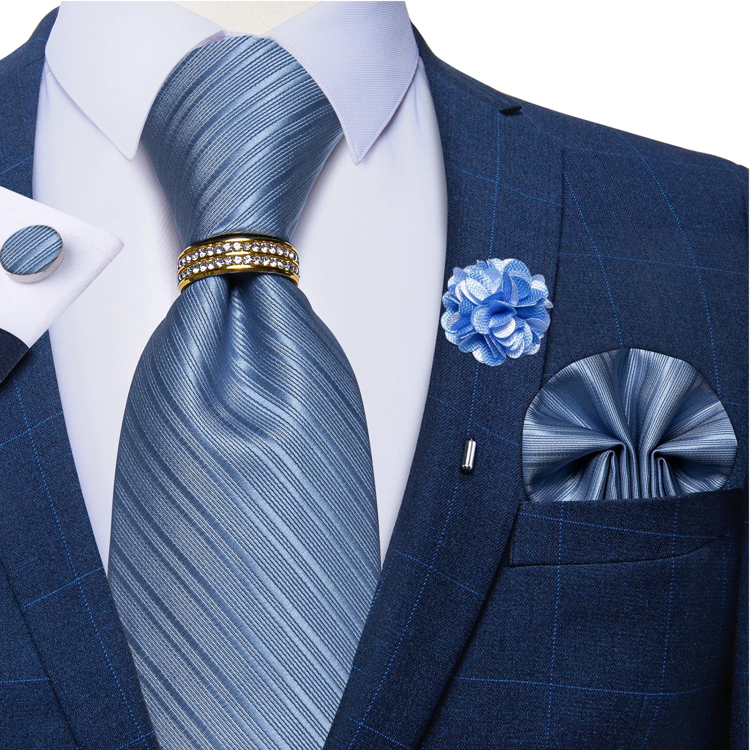8cm Men Silk Tie White Solid Necktie Men's Formal Wedding Party Ties Cufflinks Hanky Flower Brooch Set Men Gift Corbatas DiBanGu