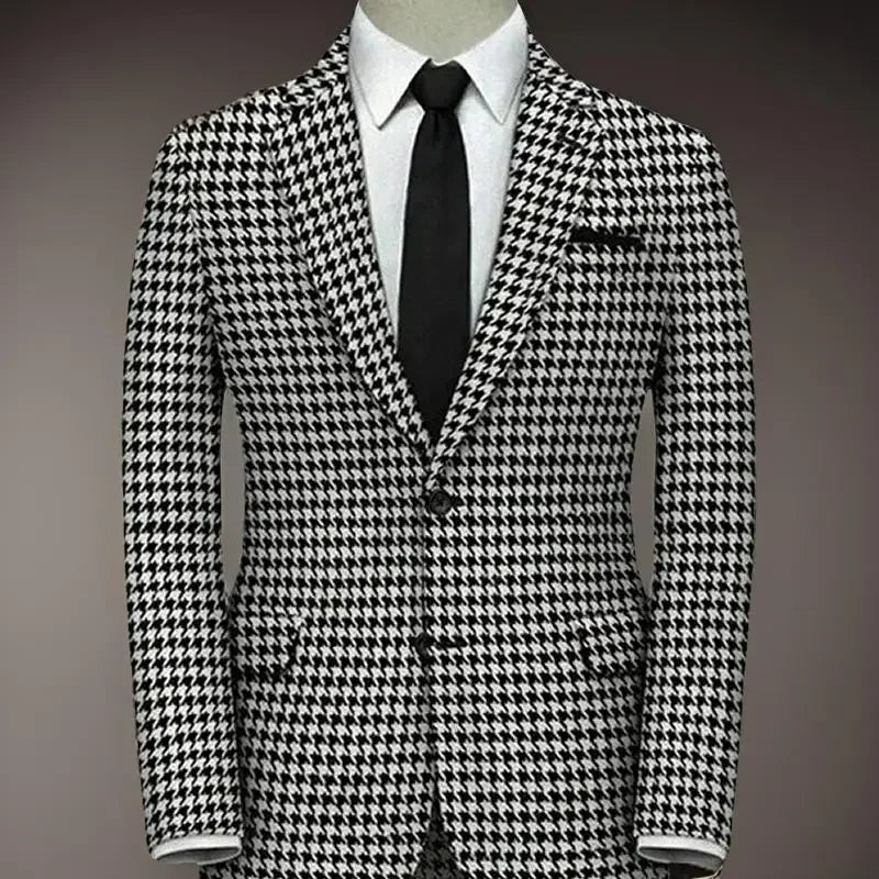 American Style Plaid Formal Men Suit Jacket For Wedding Groom 1 Piece Notch Lapel Slim Fit Houndstooth Male Tuxedo Blazer 2025