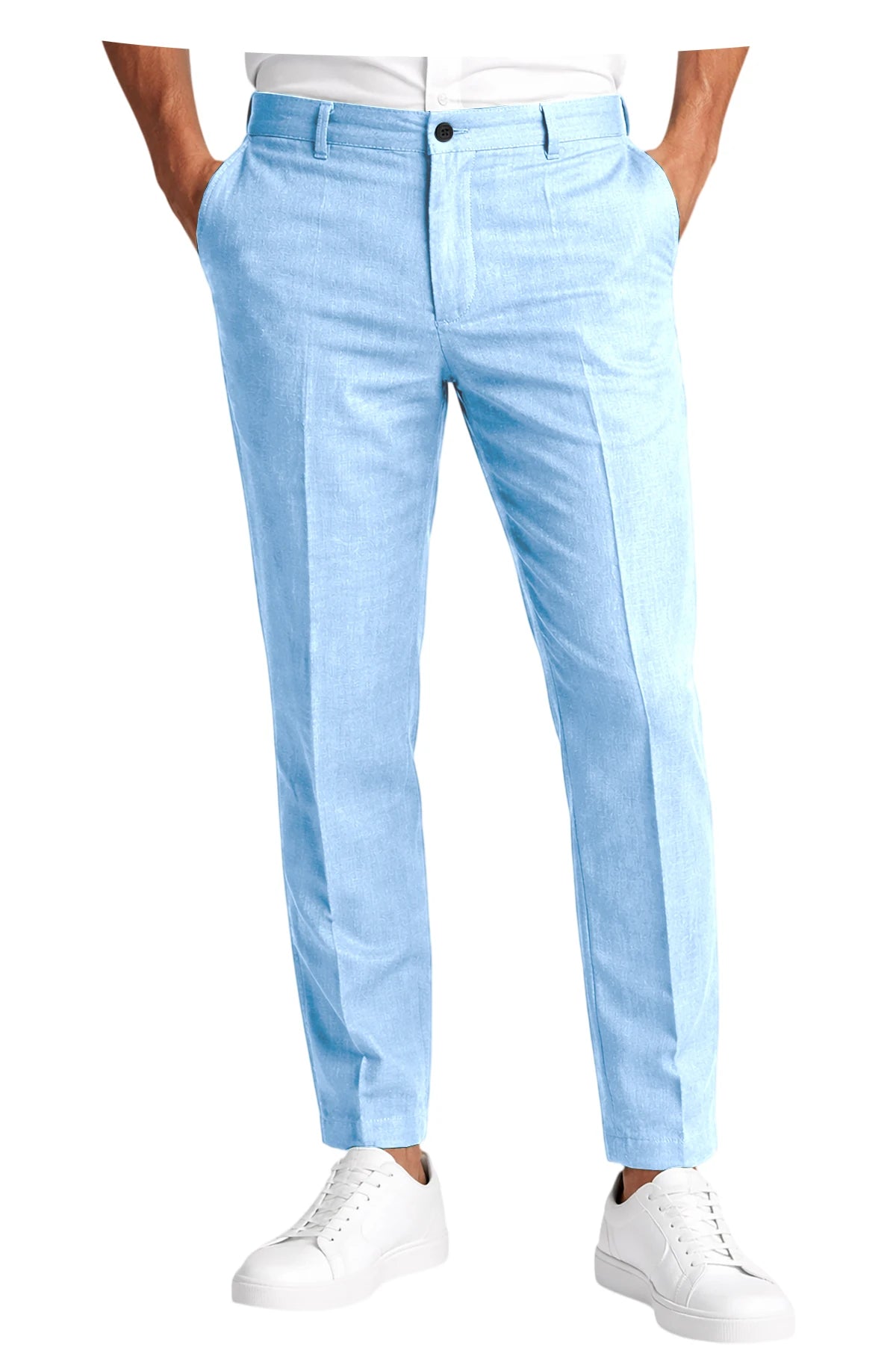 Men's Premium Linen Blend Pants Lightweight Slim Fit Wrinkle-Resistant Trousers Business Office Summer Casual Formal Wear
