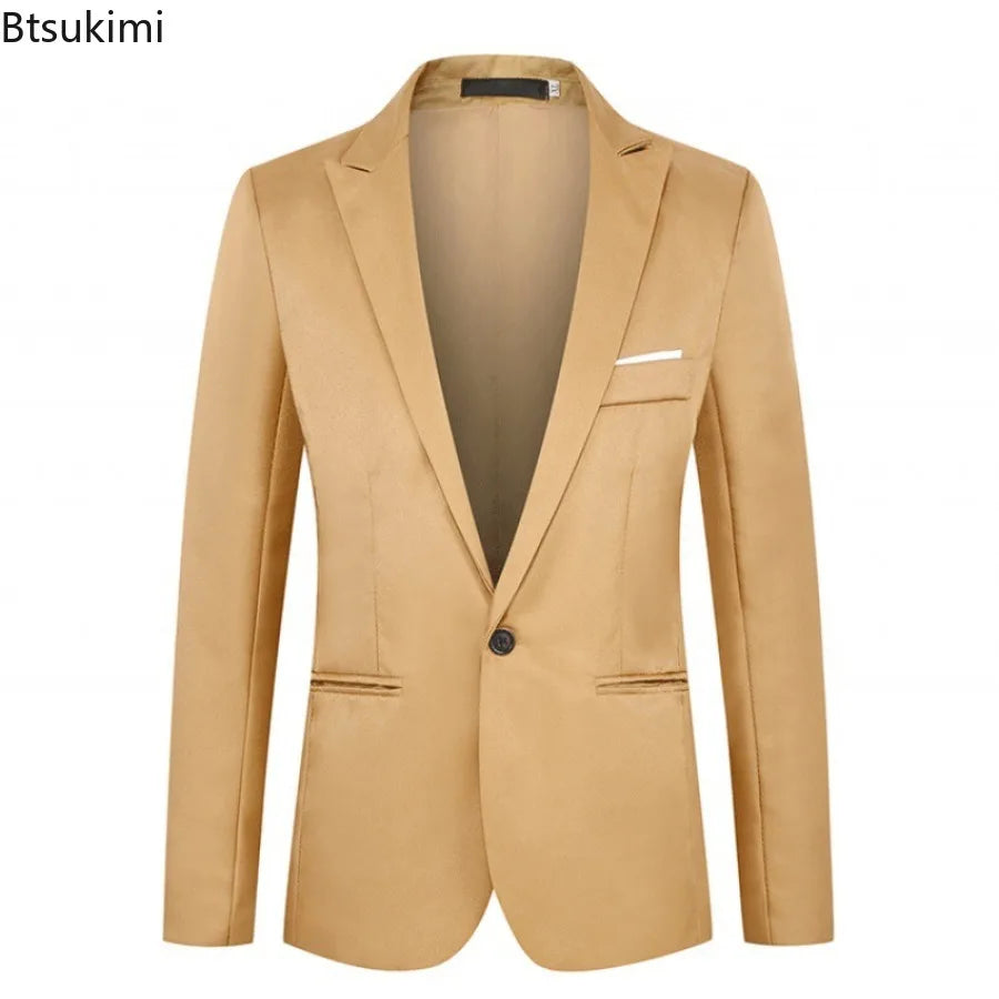 2025 New Men's Slim Blazers Fashion Single-button Business Casual Suit Jacket Solid Elegant Stylish Party Wedding Suit Tops Male