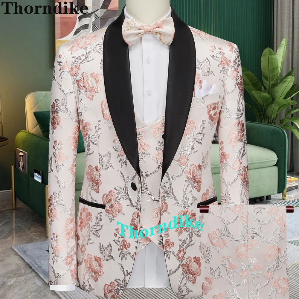 Thorndike Classic Design With Black Lapel Costume Homme Party Wedding Suits For Men Terno Masculino Slim Fit Groom Tuxedos