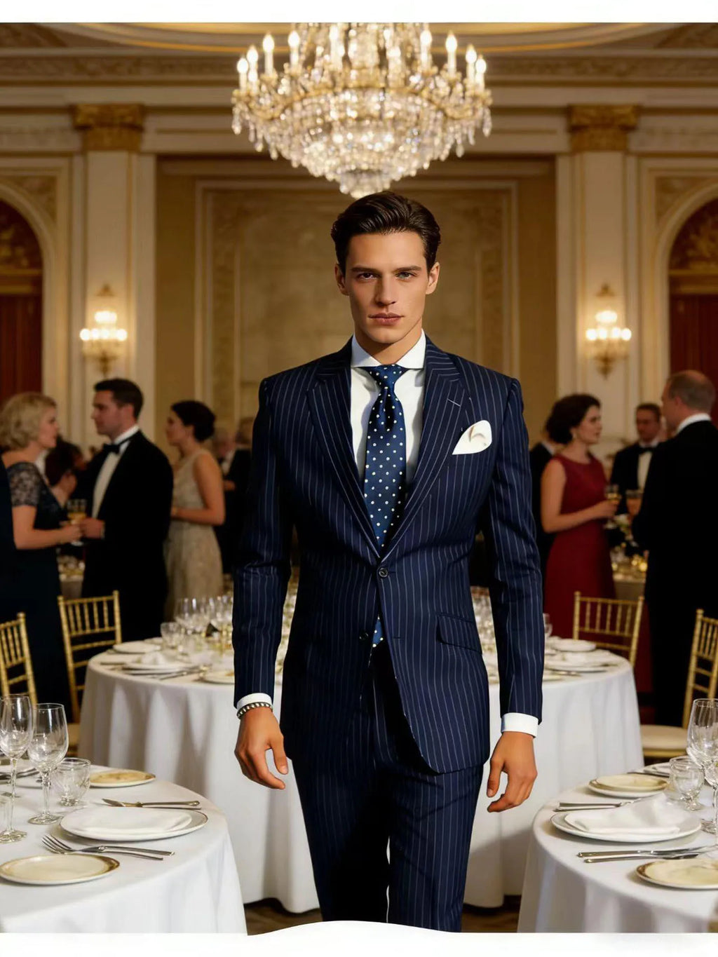 Mens Pinstripe Suit Tuxedo 2-Piece Slim Fit Blazer Pants Set Formal Business Wedding Jacket Trousers For Spring