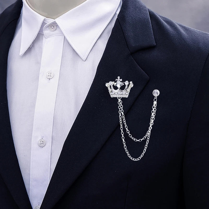 Crown Brooch Korean British Style Chain Crown Brooch Suit Tassel Chain Lapel Pin Badge Retro Men Accessories Wedding Banquet