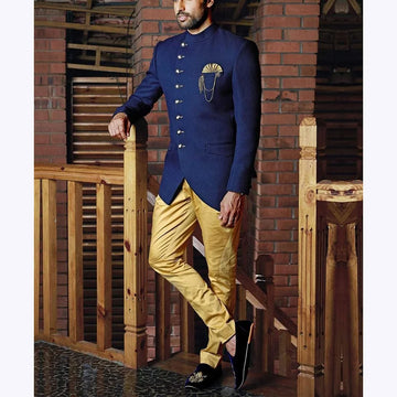 Slim Fit Men Suits Chic Incline Single Breasted Coat Pants Contrast Color High Quality Male Set 2 Piece Groom Wedding Suit