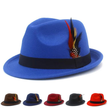 New color feather small top hat men's and women's fashion felt hat all match gentleman hat retro jazz hat