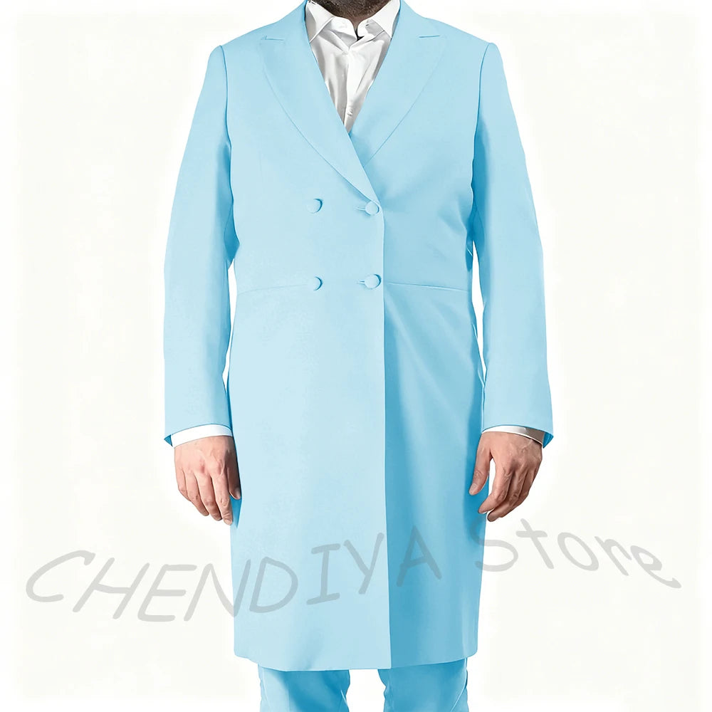 New Arrival Men's Suits Formal Two Piece Long Blazer Classic Double Breasted Daily Office Casual Male Costume Homme Jacket Pants