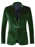 Men's Velvet Blazer Notch Lapel Slim Fit Suit Jacket With Gold One Button Suit Coat For Wedding Party Prom