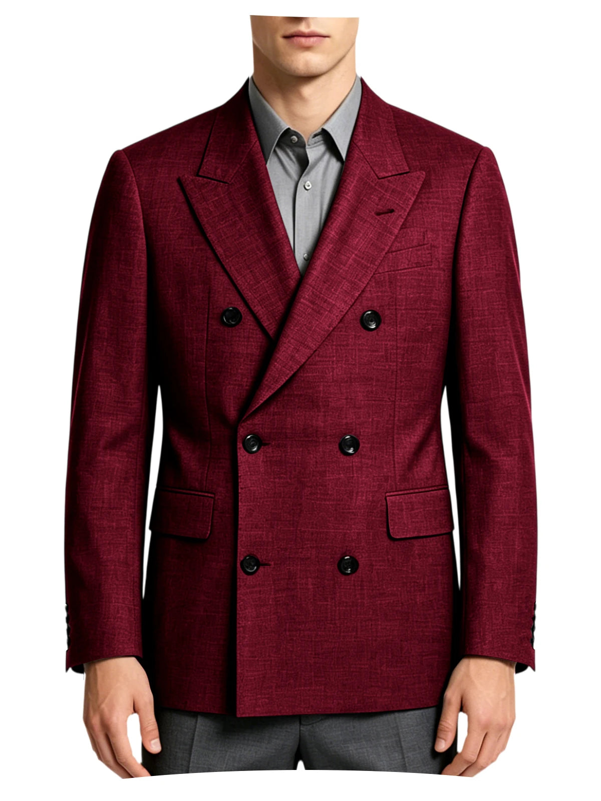 Men's Linen Blend Double Breasted Blazer Peak Lapel Breathable Wrinkle Resistant Business Suit Jacket For Wedding Daily Wear