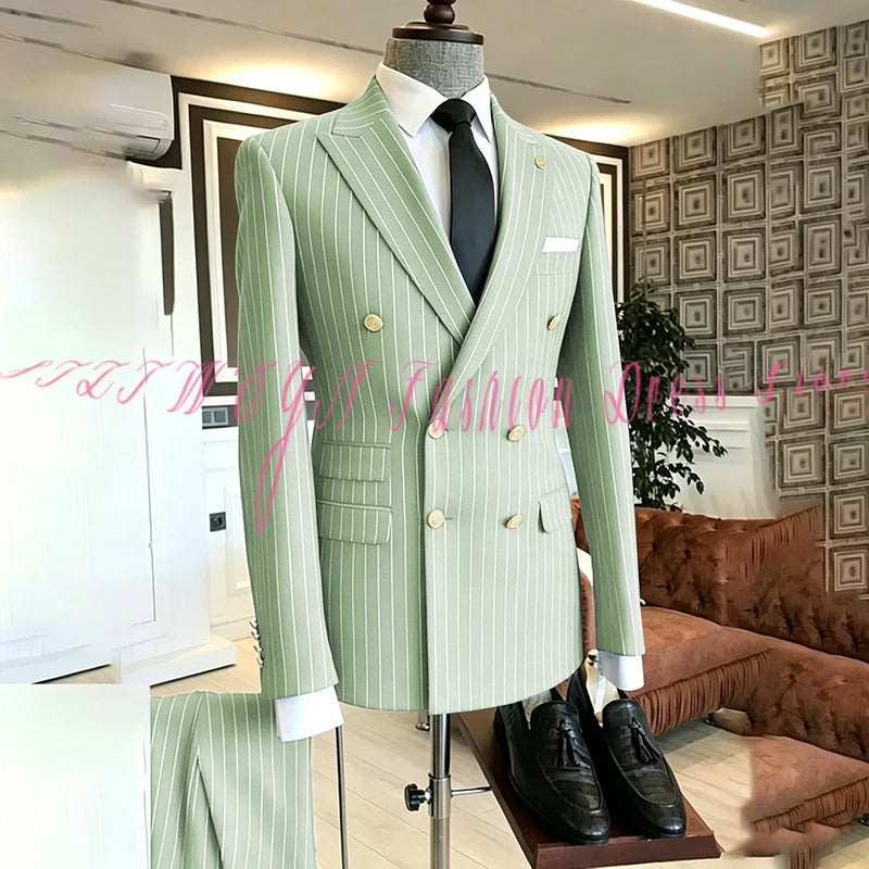2025 Men's High-End Boutique Suit Stripe Trousers Set Wedding Party Fashion Business Casual Trendy Two-Piece Ensemble