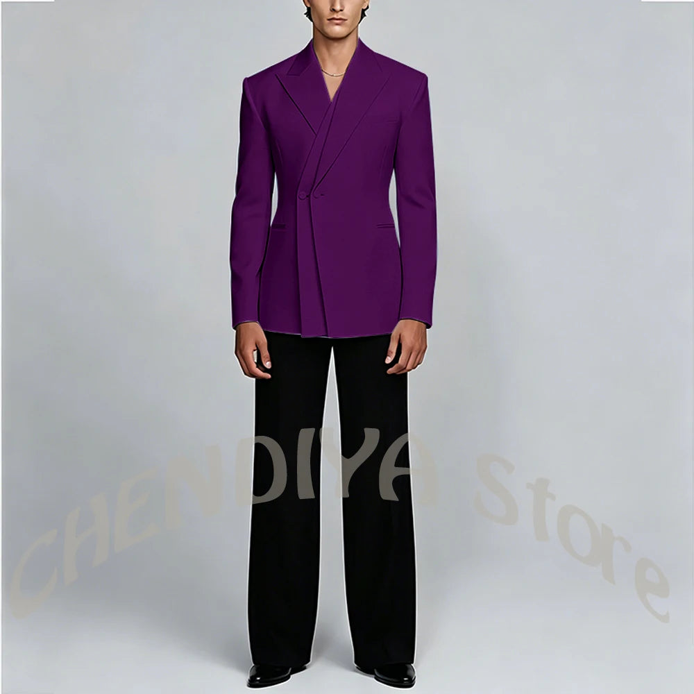 White And Black Unique Suits For Men Groom Wedding Handsome Peaked Lapel Double Button Prom Party Formal Elegant Male Set