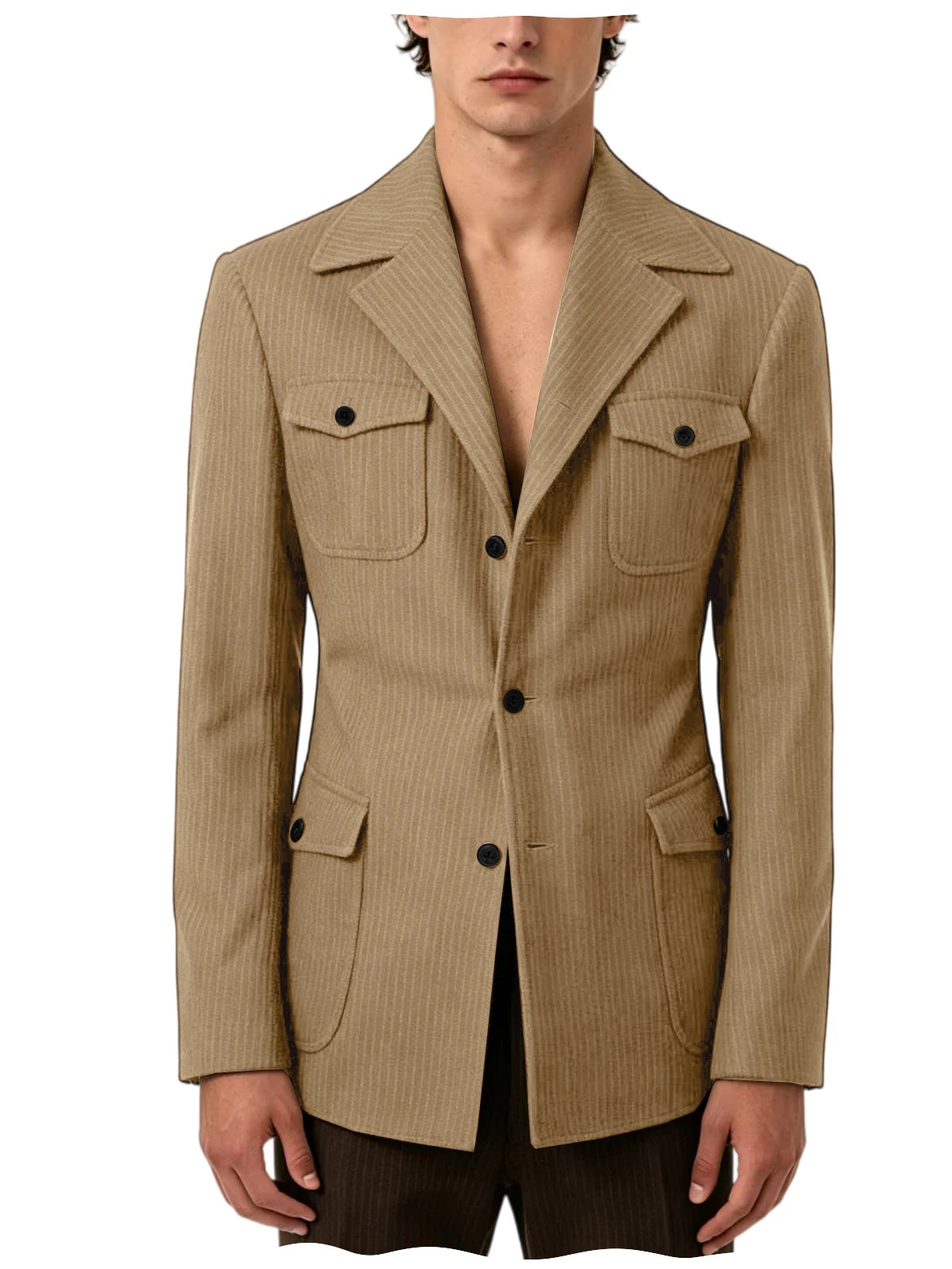 Men's Pinstripe Blazer Slim Fit Notched Lapel Lightweight Breathable Multi Pocket Comfortable Casual Sport Coat For Summer
