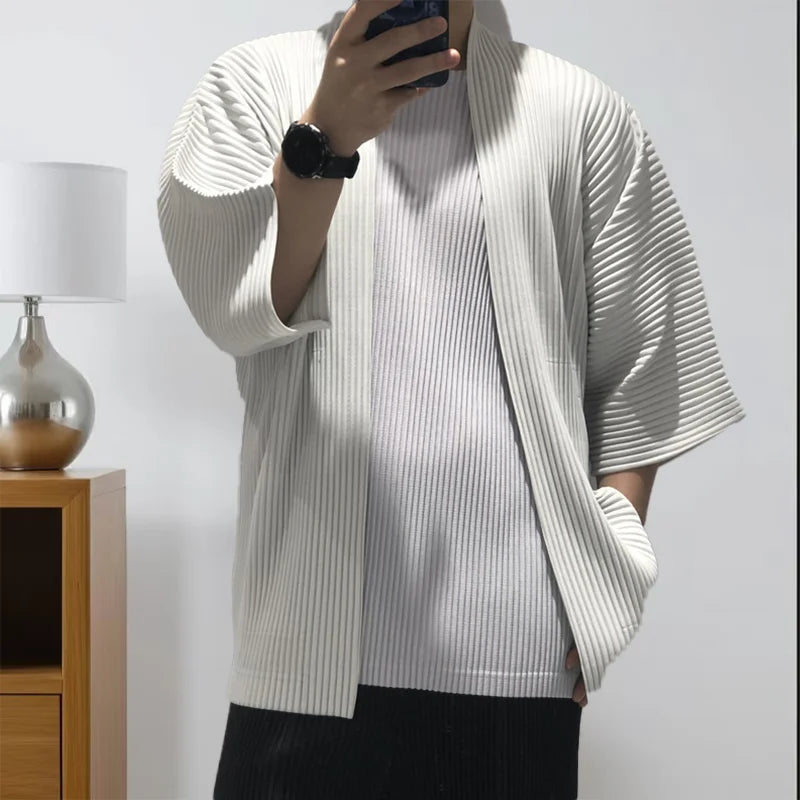 Miyake Pleated Jacket Men's Cardigan Japanese 2025 Spring and Summer New Pleated Men's Loose Big Yards Jacket Hundred Loose Tops