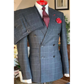 High Quality Plaid Suit For Men Peaked Lapel Customized Outfit Two Piece Slim Double Breasted Business Casual Male Blazer Set
