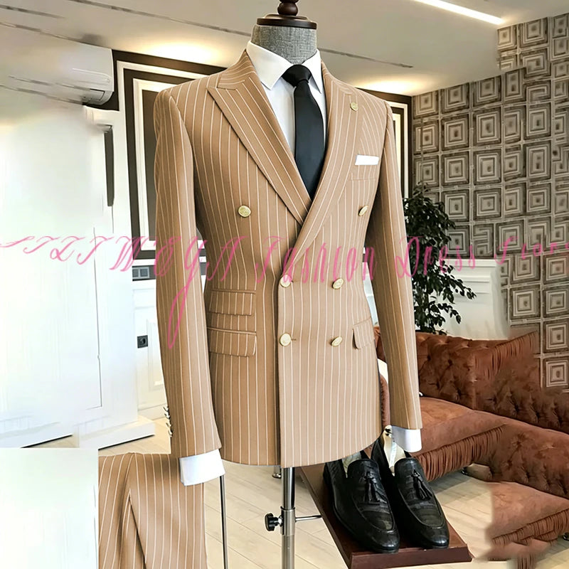 2025 Men's High-End Boutique Suit Stripe Trousers Set Wedding Party Fashion Business Casual Trendy Two-Piece Ensemble