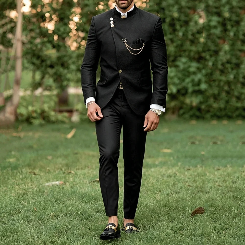 Mens 2 Piece Black Tuxedo Suit Slim Fit Suits for Men Wedding Prom Tuxedo Single Breasted Blazer Pants Set costumes hommes