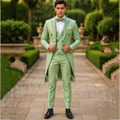 Light Green Double Breasted Tailcoat Men Suit 3 Pieces Slim Fit Peak Lapel Formal Wedding Groom Business Tuxedo Custom Made