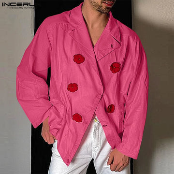 INCERUN ELLOGE NOUVEAU MES Vêtements Décoration florale Design Sang Sang Contrages Streetwear Streetwear Male Blazer à manches longues lâches 2024